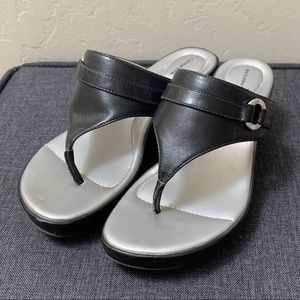 Black heeled/platform sandals with silver ascents